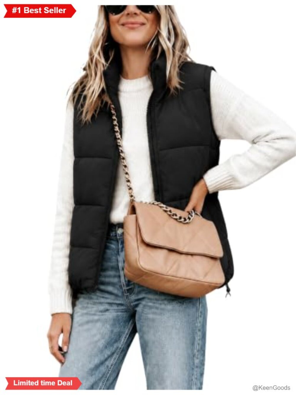 Quilted Puffer Vest Stand Collar Sleeveless Zip Winter Gilet Jacket